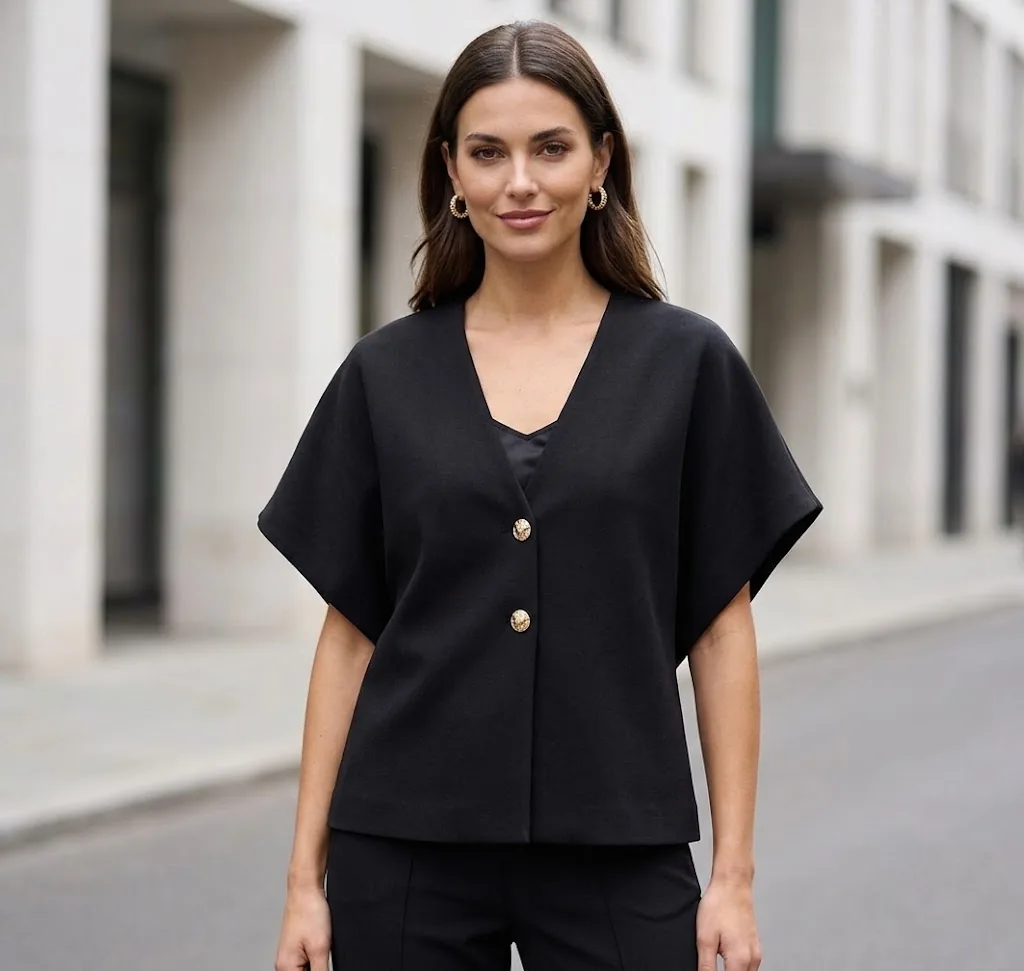 AI styling illustration of a Hathne V-neck button knit