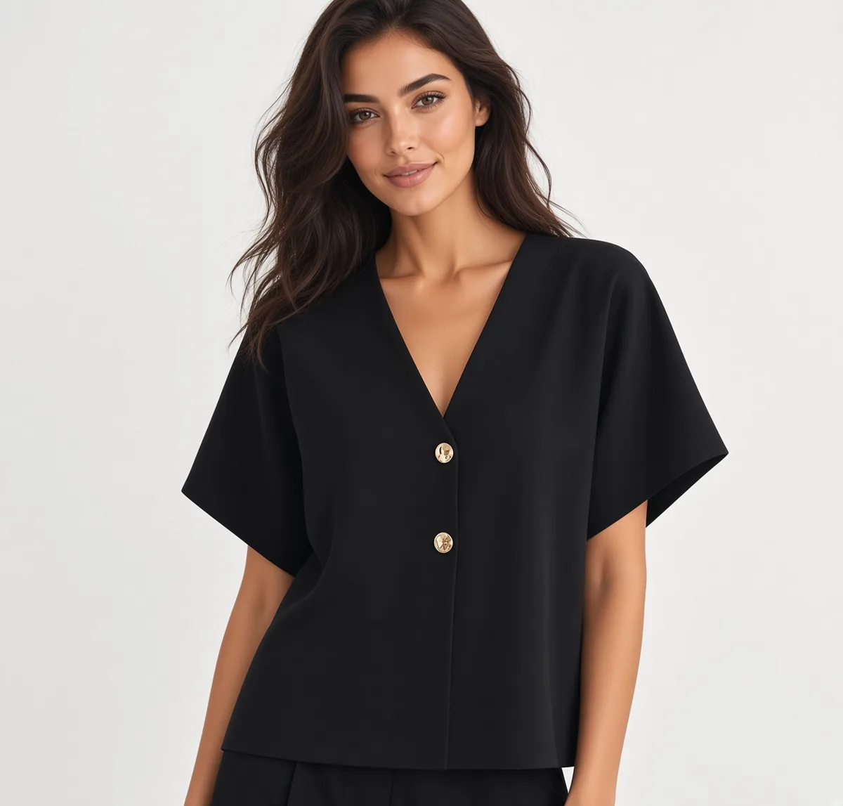 AI styling illustration of a Hathne V-neck button knit